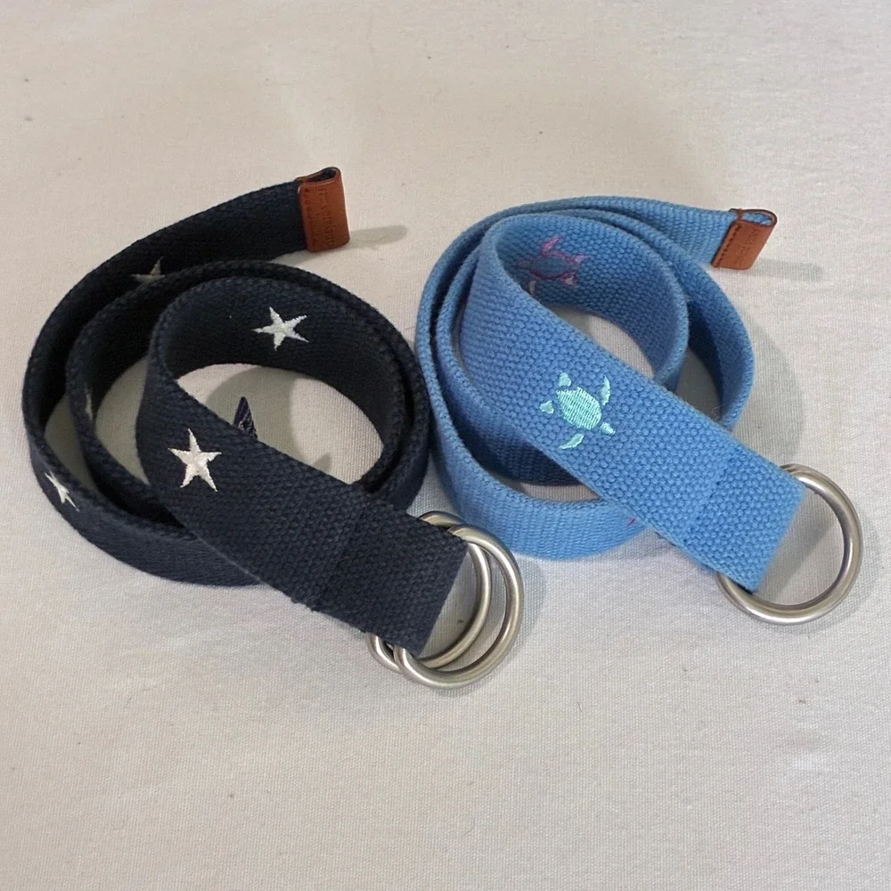 2 Vineyard Vines D-Ring Belts Boys Medium Blue Navy Stars Turtles Preppy Beach